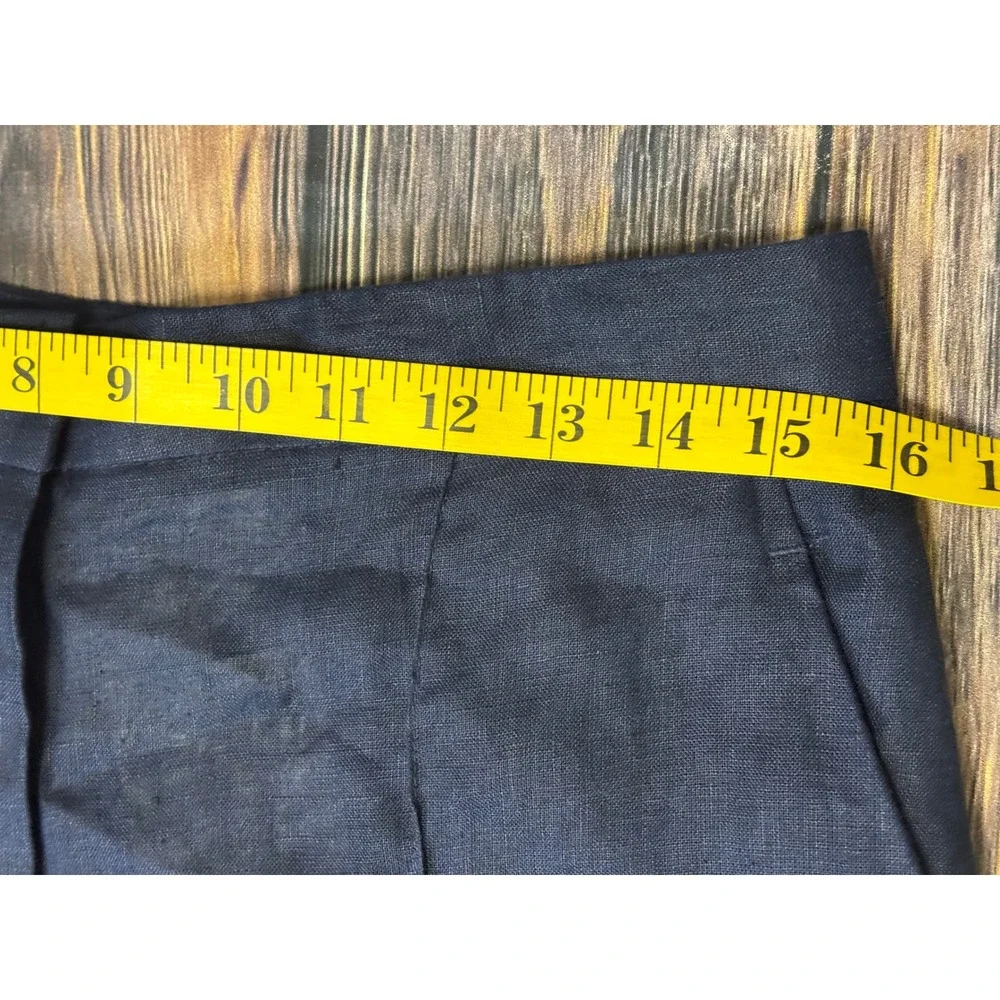 Zara Trousers Womens L Navy Blue 100% Linen High Waisted Wide Leg NWT